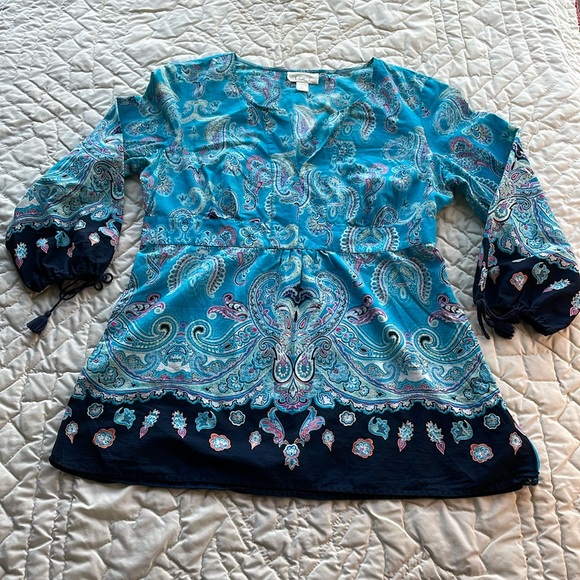 Boho Style, Shirt Size M Ann Taylor “Loft”, Blue  Paisley - Picture 1 of 9